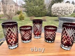 VTG Ruby Red Cut to Clear Dbl Old Fashioned Glasses& Highball Glasses 5 Pc Set