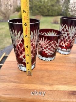 VTG Ruby Red Cut to Clear Dbl Old Fashioned Glasses& Highball Glasses 5 Pc Set