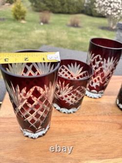 VTG Ruby Red Cut to Clear Dbl Old Fashioned Glasses& Highball Glasses 5 Pc Set