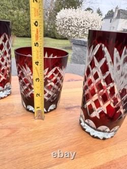 VTG Ruby Red Cut to Clear Dbl Old Fashioned Glasses& Highball Glasses 5 Pc Set