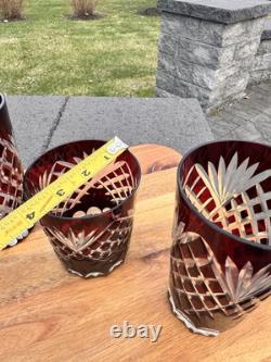 VTG Ruby Red Cut to Clear Dbl Old Fashioned Glasses& Highball Glasses 5 Pc Set