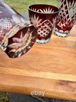 VTG Ruby Red Cut to Clear Dbl Old Fashioned Glasses& Highball Glasses 5 Pc Set