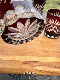 VTG Ruby Red Cut to Clear Dbl Old Fashioned Glasses& Highball Glasses 5 Pc Set