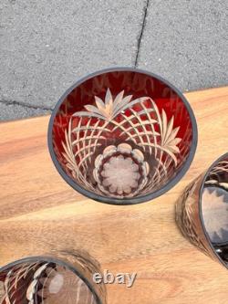 VTG Ruby Red Cut to Clear Dbl Old Fashioned Glasses& Highball Glasses 5 Pc Set