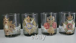 VTG Set of 4 Double Old Fashioned cocktail Glasses With Gold Embossed Crest FS