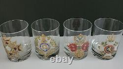 VTG Set of 4 Double Old Fashioned cocktail Glasses With Gold Embossed Crest FS