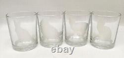 Very Rare Set of 4 Etched Cat Rocks Glasses Burmese Manx Persian Rex France