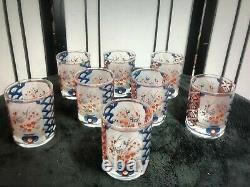 Vintage 1950s Culver Asian set of 8 22k Double Old Fashioned glassware