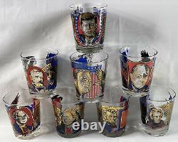 Vintage 1971 Set Of 8 Old Fashioned Presidents Highball BarWare Glasses Kennedy