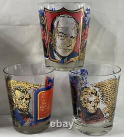 Vintage 1971 Set Of 8 Old Fashioned Presidents Highball BarWare Glasses Kennedy