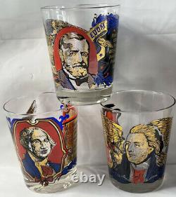 Vintage 1971 Set Of 8 Old Fashioned Presidents Highball BarWare Glasses Kennedy