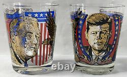 Vintage 1971 Set Of 8 Old Fashioned Presidents Highball BarWare Glasses Kennedy