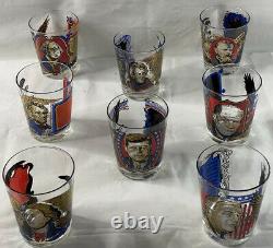 Vintage 1971 Set Of 8 Old Fashioned Presidents Highball BarWare Glasses Kennedy