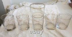 Vintage 5 Culver Gold Devon Stripes Double Old Fashioned Glasses Whiskey Ice Set
