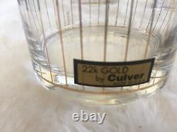 Vintage 5 Culver Gold Devon Stripes Double Old Fashioned Glasses Whiskey Ice Set