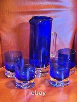 Vintage BLOCK Stockholm Cobalt Blue Double Old Fashioned Rock Glasses & Pitcher
