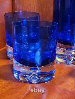 Vintage BLOCK Stockholm Cobalt Blue Double Old Fashioned Rock Glasses & Pitcher