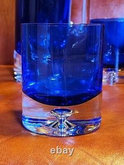 Vintage BLOCK Stockholm Cobalt Blue Double Old Fashioned Rock Glasses & Pitcher