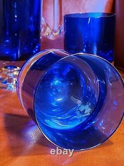 Vintage BLOCK Stockholm Cobalt Blue Double Old Fashioned Rock Glasses & Pitcher