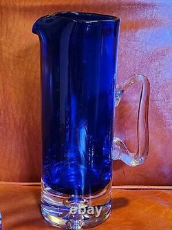 Vintage BLOCK Stockholm Cobalt Blue Double Old Fashioned Rock Glasses & Pitcher