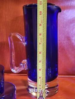 Vintage BLOCK Stockholm Cobalt Blue Double Old Fashioned Rock Glasses & Pitcher