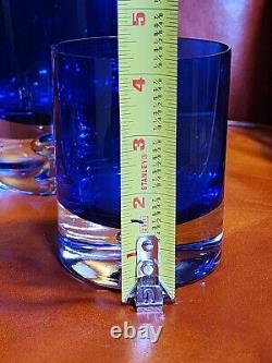 Vintage BLOCK Stockholm Cobalt Blue Double Old Fashioned Rock Glasses & Pitcher