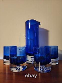Vintage BLOCK Stockholm Cobalt Blue Double Old Fashioned Rock Glasses & Pitcher