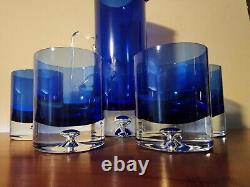 Vintage BLOCK Stockholm Cobalt Blue Double Old Fashioned Rock Glasses & Pitcher
