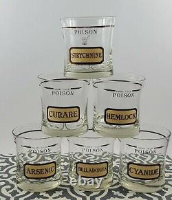 Vintage Cera Name Your Poison Glasses Old Fashioned Double Rocks Set of 6 MCM