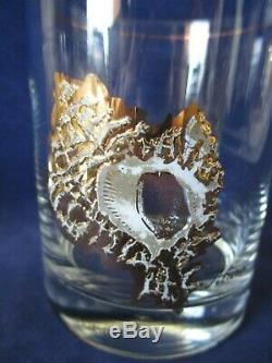 Vintage Culver 22kt Gold Enamel Seashell Rocks Double Old Fashioned Glasses S/4