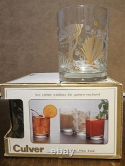 Vintage Culver Atlantis Glasses 4PC Raised 22k Gold Double Old Fashioned MCM