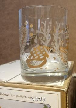 Vintage Culver Atlantis Glasses 4PC Raised 22k Gold Double Old Fashioned MCM