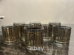 Vintage Culver Gold Greek Key Barware Double Old Fashioned Glasses Set of 8