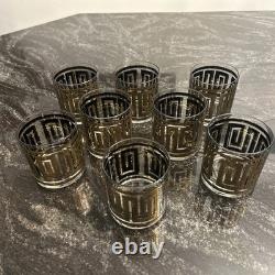 Vintage Culver Gold Greek Key Barware Double Old Fashioned Glasses Set of 8