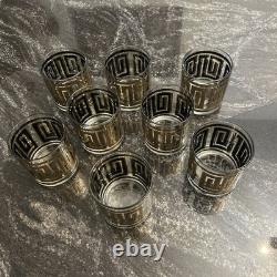 Vintage Culver Gold Greek Key Barware Double Old Fashioned Glasses Set of 8