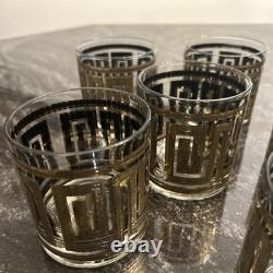 Vintage Culver Gold Greek Key Barware Double Old Fashioned Glasses Set of 8