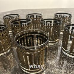 Vintage Culver Gold Greek Key Barware Double Old Fashioned Glasses Set of 8