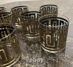 Vintage Culver Gold Greek Key Barware Double Old Fashioned Glasses Set of 8