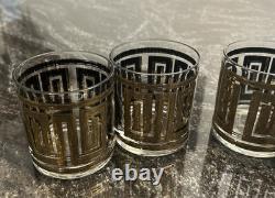 Vintage Culver Gold Greek Key Barware Double Old Fashioned Glasses Set of 8