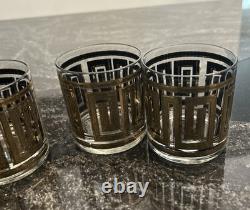 Vintage Culver Gold Greek Key Barware Double Old Fashioned Glasses Set of 8