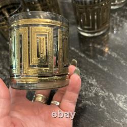 Vintage Culver Gold Greek Key Barware Double Old Fashioned Glasses Set of 8