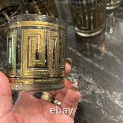 Vintage Culver Gold Greek Key Barware Double Old Fashioned Glasses Set of 8