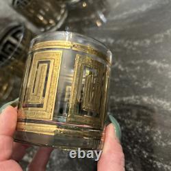 Vintage Culver Gold Greek Key Barware Double Old Fashioned Glasses Set of 8