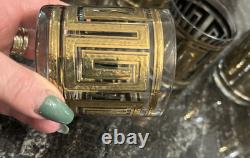 Vintage Culver Gold Greek Key Barware Double Old Fashioned Glasses Set of 8