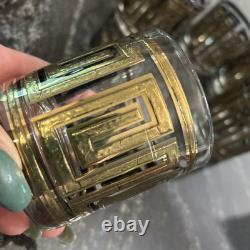 Vintage Culver Gold Greek Key Barware Double Old Fashioned Glasses Set of 8