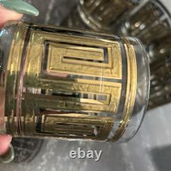 Vintage Culver Gold Greek Key Barware Double Old Fashioned Glasses Set of 8