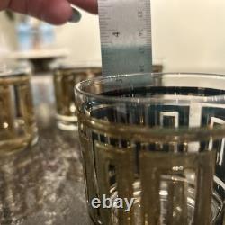 Vintage Culver Gold Greek Key Barware Double Old Fashioned Glasses Set of 8