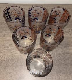 Vintage Culver Imari Double Old Fashioned/ Low Ball Glasses 22K Gold (6) MINT