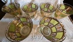 Vintage Culver Prado Green 22K Gold Double Old Fashioned Glasses Set of 6 MCM