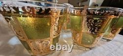 Vintage Culver Prado Green 22K Gold Double Old Fashioned Glasses Set of 6 MCM